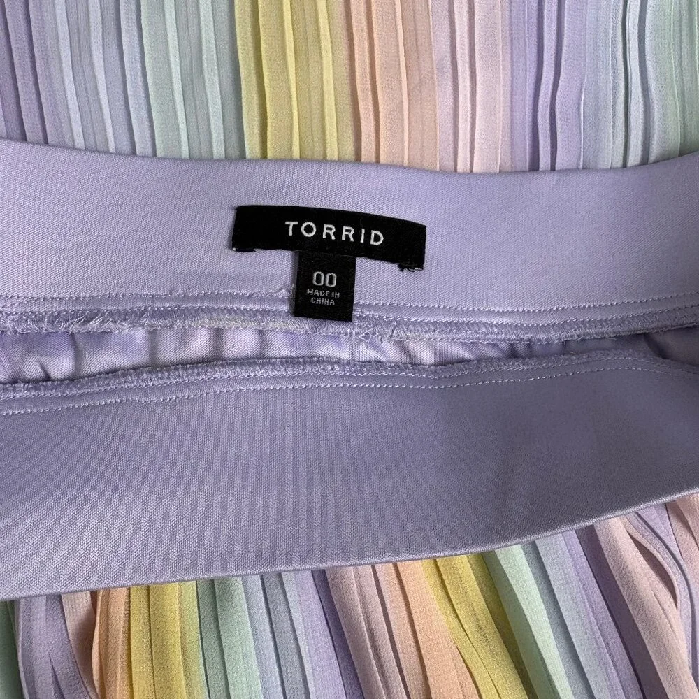 Torrid Pastel Pleated Midi Skirt Rainbow Stripe Chiffon Overlay Size 00 XS Plus - Picture 3 of 8